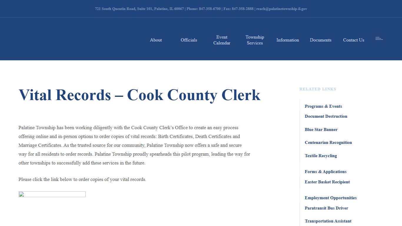 Vital Records – Cook County Clerk – Palatine Township